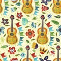 Seamless vector pattern with guitar and flowers.