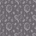 Seamless vector pattern with hand drawn air balloons on the grey background Royalty Free Stock Photo