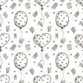 Seamless vector pattern with hand drawn air balloons on the white background. Royalty Free Stock Photo