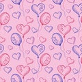 Seamless vector pattern with hand drawn colorful air balloons on the pink background Royalty Free Stock Photo