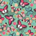 Seamless vector pattern with hand drawn colorful butterflies