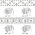 Seamless vector pattern hand drawn of doodle cartoon elephants with ethnic ornaments, isolated Royalty Free Stock Photo