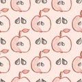 Seamless vector pattern with hand drawn fruits. Background with apples