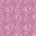 Seamless vector pattern with hand drawn fruits. Background with pomegranates, apples, pears.