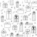 Seamless vector pattern with hand drawn gift boxes