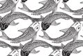 Seamless vector pattern with hand drawn Koi fish