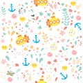 Seamless pattern in the concept of children`s drawings. Seamless pattern with ships on white background