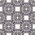 Seamless vector pattern. Hand drawn mosaic tile shapes. Repeating geo floral background. Monochrome surface design textile swatch Royalty Free Stock Photo