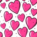 Seamless vector pattern with hand-drawn pink hearts. Background by Valentine day. For textile Royalty Free Stock Photo