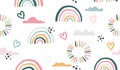 Seamless vector pattern with hand drawn rainbows and sun Royalty Free Stock Photo