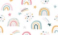 Seamless vector pattern with hand drawn rainbows and sun Royalty Free Stock Photo