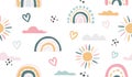 Seamless vector pattern with hand drawn rainbows and sun Royalty Free Stock Photo