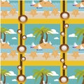 Seamless vector pattern with hand drawn sailing yachts and seagulls. Summer bright background for fabric design.