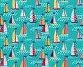Seamless vector pattern with hand drawn sailing yachts.