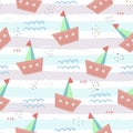 Seamless vector pattern with hand drawn sailing yachts . Summer bright background for fabric design