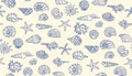 Seamless Vector Pattern Hand Drawn Seashells In Retro Marine Doodle Style Nautical Background Art Royalty Free Stock Photo