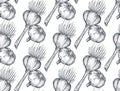 Seamless vector pattern with hand drawn sketched garlic. Royalty Free Stock Photo