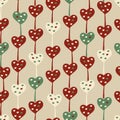Seamless vector pattern with heart shaped lillipops in retro colors Royalty Free Stock Photo