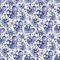 Seamless vector pattern with hearts. Background with blue hand drawn ornamental symbols Royalty Free Stock Photo