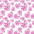 Seamless vector pattern with hearts. Background with pink hand drawn ornamental symbols on the white. Decorative repeating Royalty Free Stock Photo