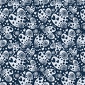 Seamless vector pattern with hearts. Background with white hand drawn ornamental symbols and decorative elements on the blue Royalty Free Stock Photo