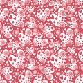 Seamless vector pattern with hearts. Background with white hand drawn ornamental symbols and decorative elements on the pink. Royalty Free Stock Photo