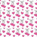 Seamless vector pattern of hearts tied with lace, wallpaper, textile print Royalty Free Stock Photo