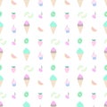 Seamless vector pattern with ice-cream, berries and fruits Royalty Free Stock Photo