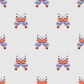 Seamless vector pattern with insect. Decorative colorful ornamental background with butterflies on the blue backdrop. Royalty Free Stock Photo