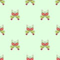 Seamless vector pattern with insect. Decorative colorful ornamental background with butterflies on the green backdrop Royalty Free Stock Photo