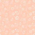 Seamless vector pattern with insect. Decorative pastel red background with ladybugs, roses and decorative elements