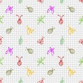 Seamless vector pattern with insects, background with ladubugs, wasps, beetle, butterflies and dragonflies.