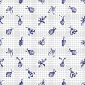 Seamless vector pattern with insects, background with ladubugs, wasps, beetle, butterflies and dragonflies.