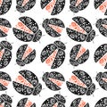 Seamless Vector Pattern With Insects, Chaotic Background With Bright Decorative Black And Red Closeup Ladybugs,
