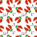 Seamless Vector Pattern With Insects, Chaotic Background With Red Decorative Closeup Ladybugs, On The White Backdrop.