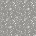 Seamless Vector Pattern With Insects, Chaotic Grey And White Background With Decorative Closeup Ladybugs And Dots,