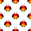 Seamless Vector Pattern With Insects, Symmetrical Background With Bright Cute Comic Ladybugs,