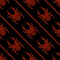 Seamless vector pattern with insects, symmetrical background with bright decorative red closeup spiders, over black backdrop with Royalty Free Stock Photo