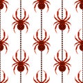 Seamless vector pattern with insects, symmetrical background with bright decorative red closeup spiders Royalty Free Stock Photo