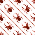 Seamless vector pattern with insects, symmetrical background with bright decorative red closeup spiders, over white backdrop with Royalty Free Stock Photo