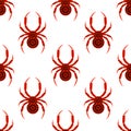 Seamless vector pattern with insects, symmetrical background with bright decorative red closeup spiders, over white backdrop. Royalty Free Stock Photo