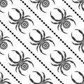 Seamless vector pattern with insects, symmetrical background with decorative black closeup spiders, Royalty Free Stock Photo