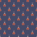 Seamless vector pattern with insects, symmetrical background with red decorative ladybugs, on the blue backdrop. Royalty Free Stock Photo