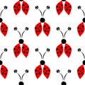 Seamless vector pattern with insects, symmetrical background with red hand drawn decorative ladybugs on the white backdrop. Royalty Free Stock Photo