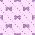 Seamless vector pattern with insects, symmetrical background with violet butterflies and dots on the pink backdrop