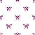 Seamless vector pattern with insects, symmetrical background with violet butterflies on the white backdrop