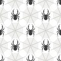 Seamless vector pattern with insects, symmetrical geometric black and white background with spiders and spiders web Royalty Free Stock Photo