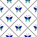 Seamless vector pattern with insects, symmetrical geometric blue background Royalty Free Stock Photo