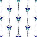 Seamless vector pattern with insects, symmetrical geometric blue background with butterflies. Decorative repeating ornament Royalty Free Stock Photo