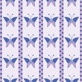 Seamless vector pattern with insects, symmetrical geometric blue background with butterflies. Decorative repeating ornament